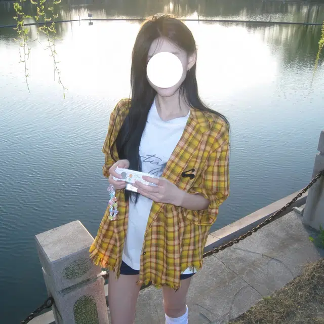 冈哉 美式潮流高街复古多巴胺条纹格子衫拼接设计透气亲肤流苏下摆街头痞帅潮流舒适百搭宽松休闲翻领落肩垂感长袖衬衫 男女同款
