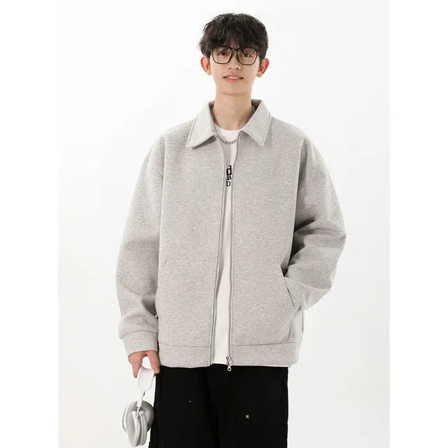 冈哉 美式复古翻领时尚双拉链春秋外套简约宽松慵懒感个性学院风日常通勤柔软舒适亲肤飞行夹克  男女同款