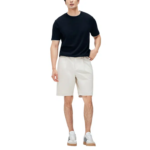 丹宁哲学 直筒单褶时尚百搭纯色五分休闲短裤 男款