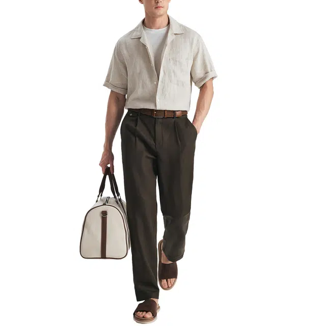 丹宁哲学 夏威夷海滩高档舒适透气雨露亚麻短袖衬衫 男款