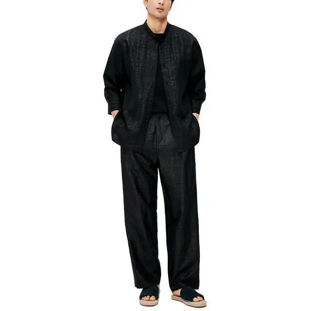 丹宁哲学 高端真丝香云纱轻盈飘逸宽松半松紧腰休闲裤 男款