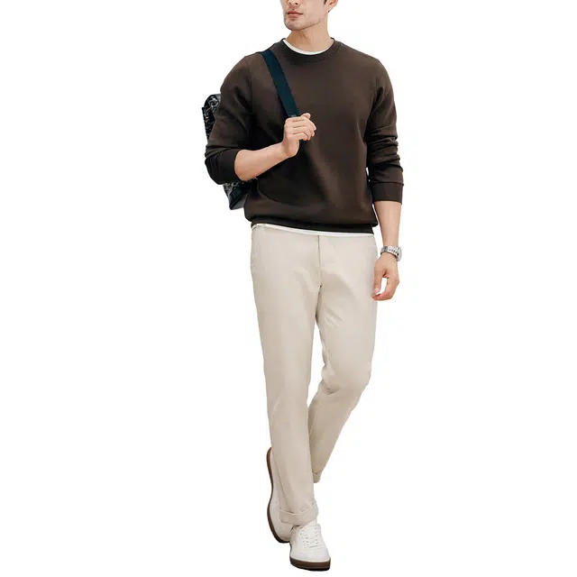 丹宁哲学 轻盈莫代尔空气层纯色常规圆领直筒型套头卫衣 男款