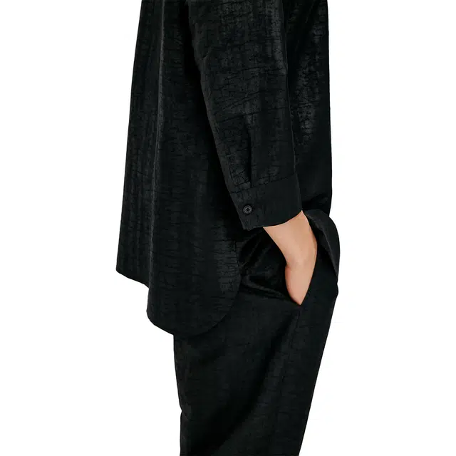 丹宁哲学 百搭落肩吸湿透气纯色时尚舒适宽松立领七分袖衬衫 男款