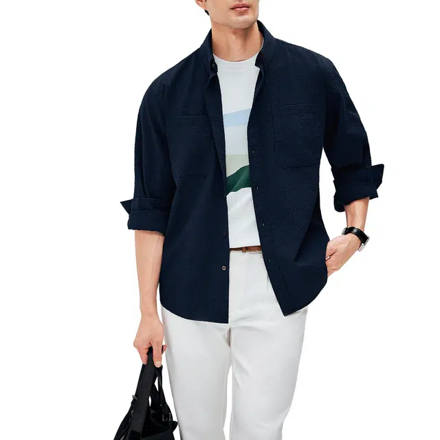 丹宁哲学 春季轻盈零压力 日本提花泡泡纱面料衬衫 男款