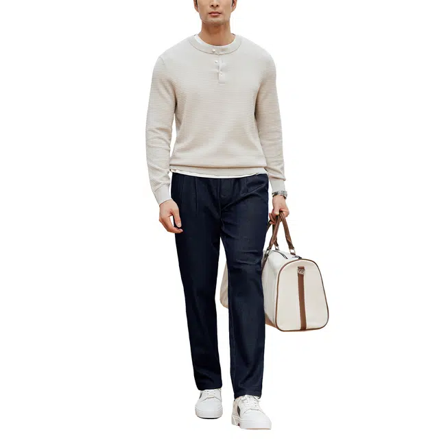 丹宁哲学 高档原色弹力双褶薄款休闲牛仔裤 男款