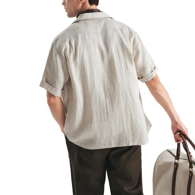 丹宁哲学 夏威夷海滩高档舒适透气雨露亚麻短袖衬衫 男款