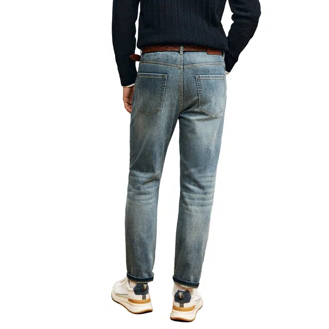 丹宁哲学 复古水洗舒适弹力中腰修身直筒春秋长裤牛仔裤 男款