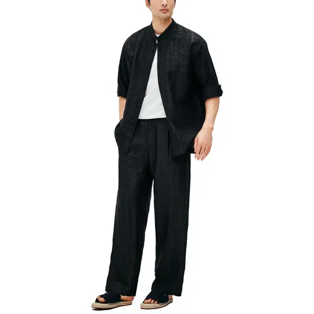 丹宁哲学 高端真丝香云纱轻盈飘逸宽松半松紧腰休闲裤 男款