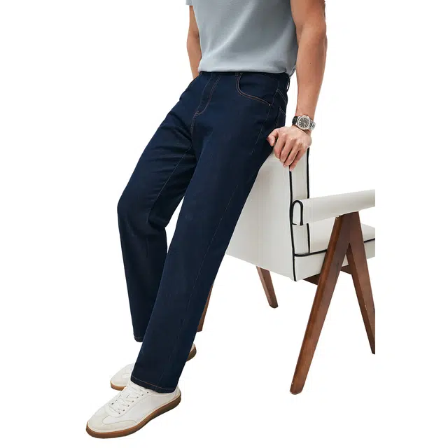 丹宁哲学 纯色直筒通勤百搭休闲牛仔裤 男款 牛仔蓝