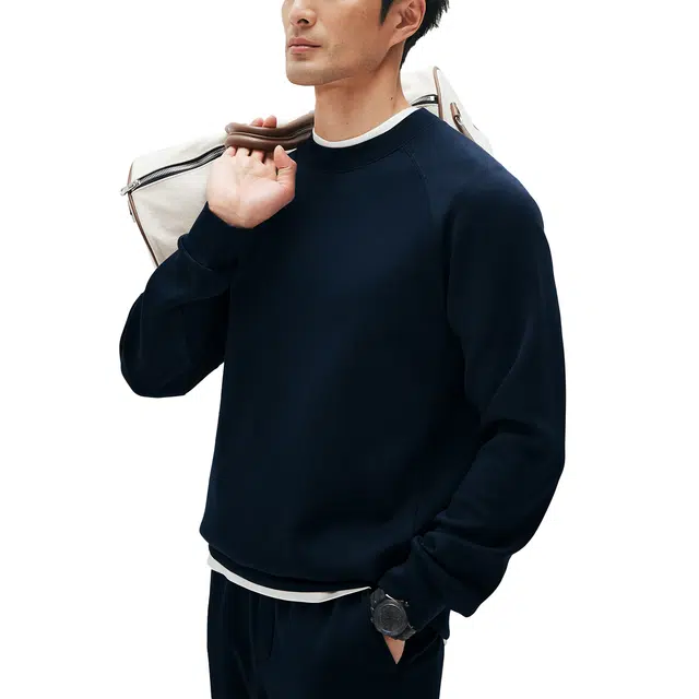 丹宁哲学 莫代尔棉空气层百搭卫衣 男款 藏青色