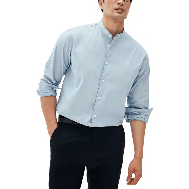 丹宁哲学 宽松日常百搭纯色时尚舒适长袖衬衫 男款 牛仔蓝