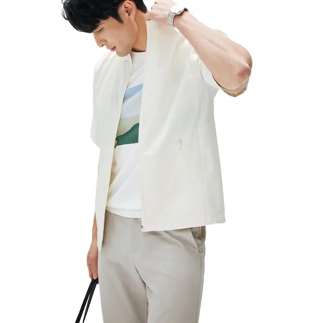 圣赫 防风防泼水功能轻户外高尔夫短袖夹克外套 男款 米白色