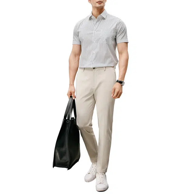 丹宁哲学 商务绅士日本和歌山色织条纹短袖衬衫 男款