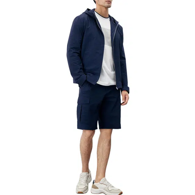 丹宁哲学 轻量泡泡纱弹力面料纯色中腰休闲短裤 男款