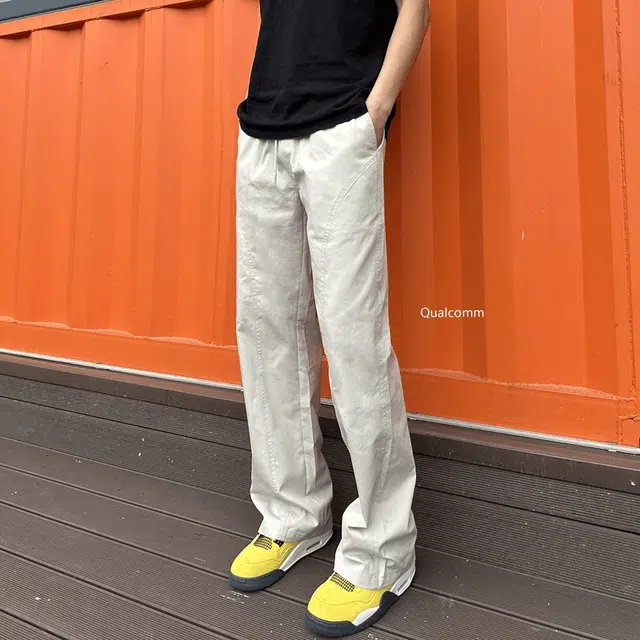 永言 美式基础斜切百搭长裤显瘦显高潮流宽松直筒工装薄款微喇休闲裤 男女同款