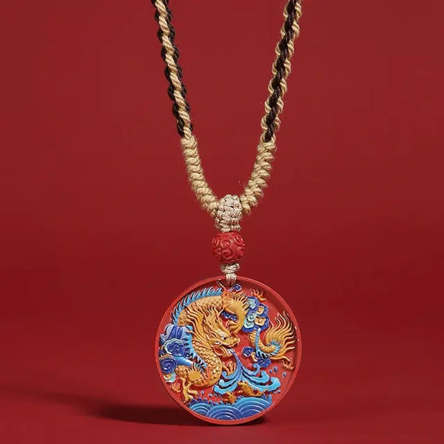 白泽宇宙 【飞黄腾达】龙腾四海 新中式彩圆牌 本命年招财#好运再造辰砂 朱砂 项链 男女同款情侣款