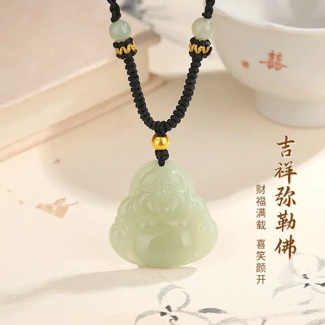 白泽宇宙 小金珠转运珠弥勒佛 新中式佛公笑口常开 诸事顺利 #好运 和田玉项链 青白玉 女款
