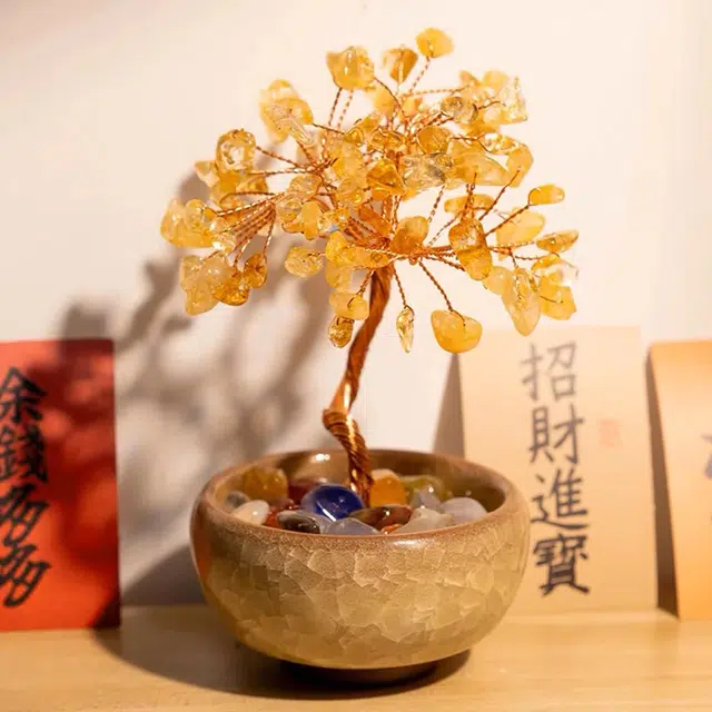 白泽宇宙 【指定发财】发财树 新中式国风日常工作生活台装饰聚宝盆 八方来财正缘桃花你定上岸 #好运 黄水晶 摆件 男女同款情侣款