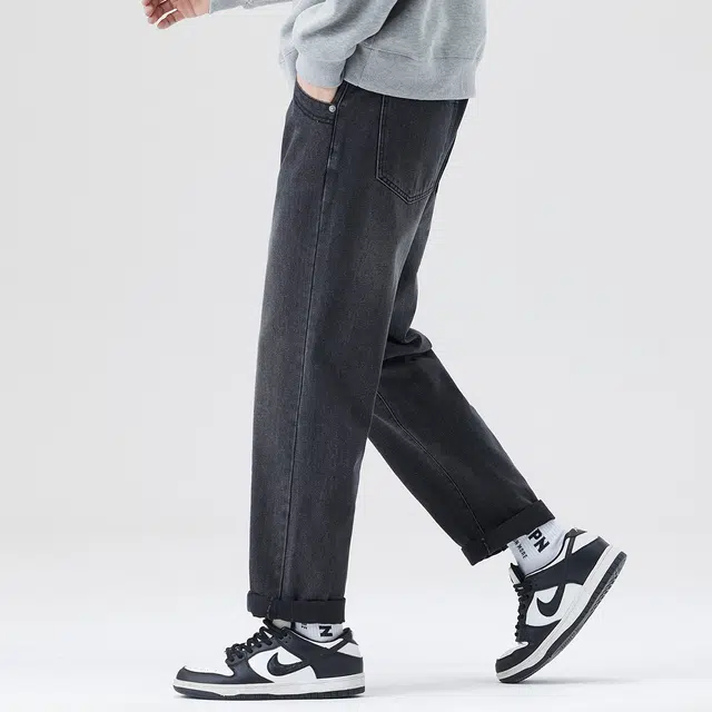 法文箱子 爆款秋季男士宽松弹力直筒阔腿裤半松紧腰显瘦百搭长裤牛仔裤 男款