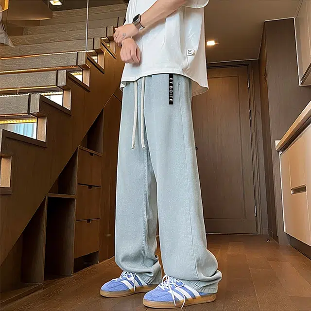 法文箱子 夏季百搭直筒宽松坠感阔腿拖地休闲长裤牛仔裤 男款