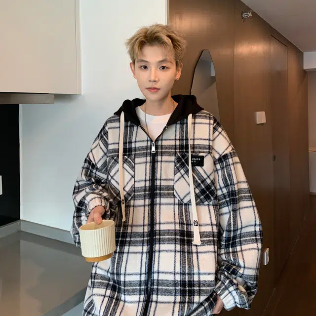 法文箱子 秋季港风潮男时尚舒服简约无性别白底大码刺绣长袖连帽外套衬衫 男女同款