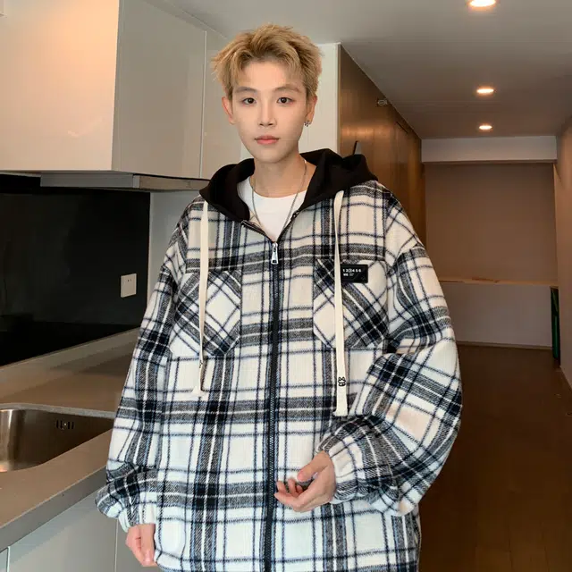 法文箱子 秋季港风潮男时尚舒服简约无性别白底大码刺绣长袖连帽外套衬衫 男女同款