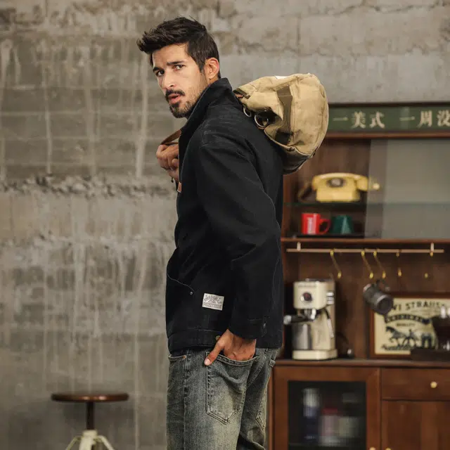 法文箱子 秋冬男士外套秋男百搭男装秋季潮流拼接翻领纯棉耐磨战术工装衣服夹克 男款