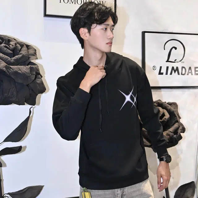 法文箱子 美式高街重磅连帽潮流时尚银河系星空流星基础色简约经典秋冬季宽松印花套头外套帽衫休闲运动男女同款卫衣 男款 情侣装