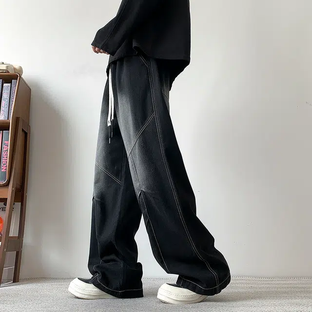 法文箱子 潮牌痞帅大码装休闲长裤宽松阔腿直筒裤子通用牛仔裤 男款