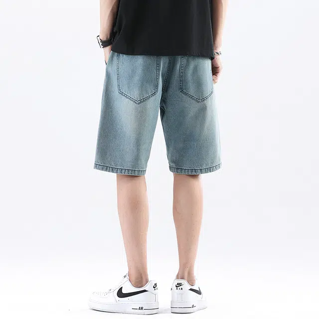 法文箱子 美式高街潮牌外穿日系宽松五分裤子休闲中裤牛仔短裤 男款