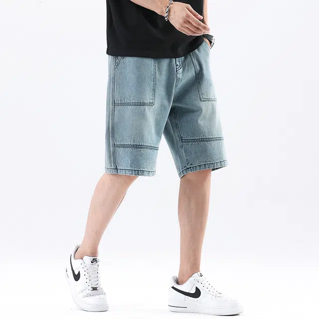 法文箱子 美式高街潮牌外穿日系宽松五分裤子休闲中裤牛仔短裤 男款