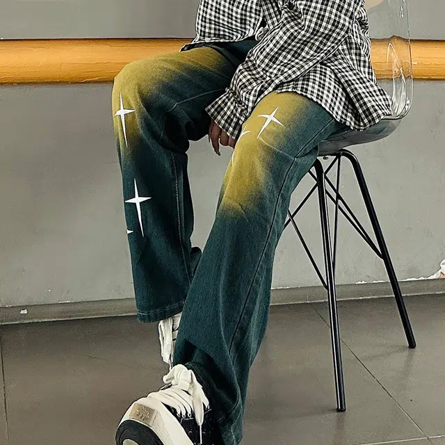 法文箱子 美式潮牌高街基础款复古潮流百搭重工做旧水洗显高显瘦休闲宽松垂坠感直筒阔腿胖子大码牛仔裤 男女同款