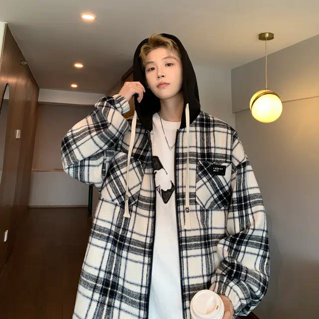 法文箱子 秋季港风潮男时尚舒服简约无性别白底大码刺绣长袖连帽外套衬衫 男女同款