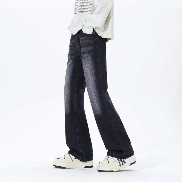法文箱子 复古做旧渐变微喇显腿长神器潮流百搭款牛仔裤 男女同款