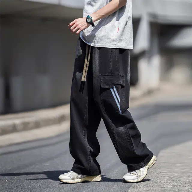 法文箱子 美式水洗渐变直筒宽松大码通用牛仔裤 男款