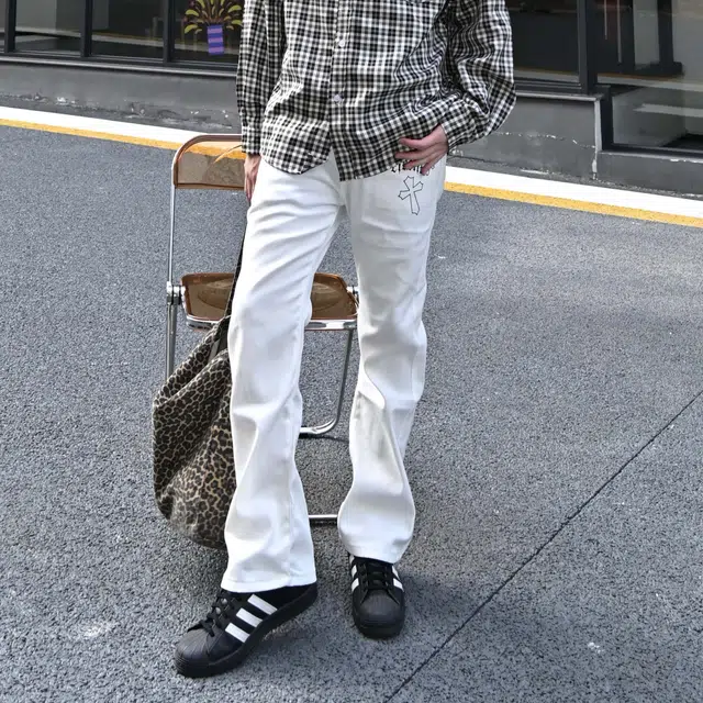 法文箱子 美式高街印花男潮牌痞帅复古宽松百搭直筒阔腿拖地长裤牛仔裤 男女同款