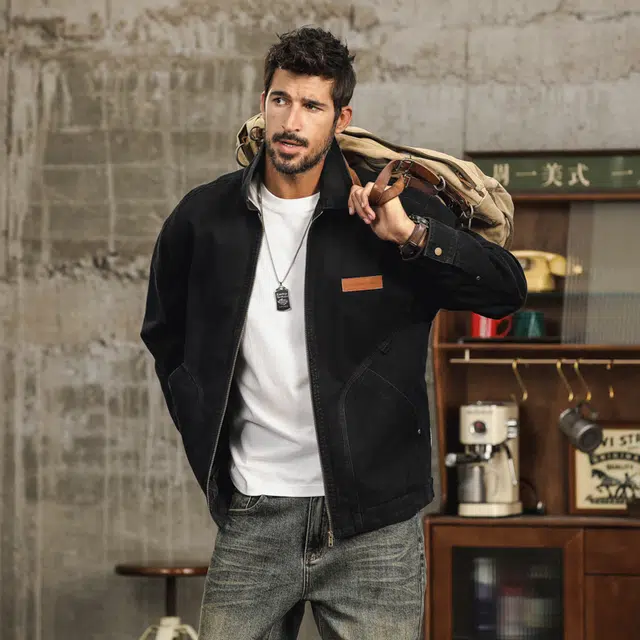 法文箱子 秋冬男士外套秋男百搭男装秋季潮流拼接翻领纯棉耐磨战术工装衣服夹克 男款