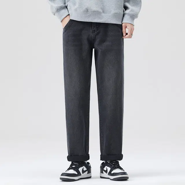 法文箱子 爆款秋季男士宽松弹力直筒阔腿裤半松紧腰显瘦百搭长裤牛仔裤 男款