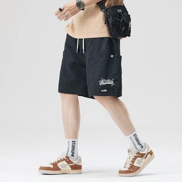 法文箱子 字母刺绣百搭款速干透气五分运动裤沙滩裤休闲短裤 男款