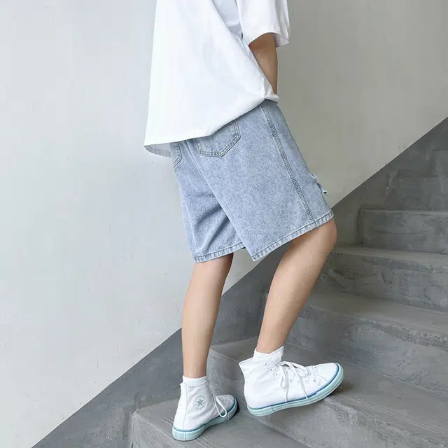 法文箱子 小众设计美式高街男士夏季薄款外穿破洞五分裤男宽松痞帅潮流百搭牛仔短裤 男款