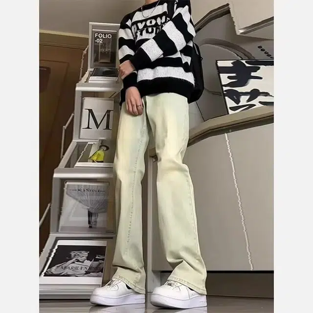 法文箱子 美式高街夏季时尚复古喇叭裤男高街潮流微喇修身长裤酷帅百搭水洗柔软舒适透气亲肤废土风中腰显高显瘦垂感窄版微喇牛仔裤 男款