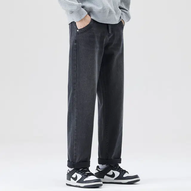 法文箱子 爆款秋季男士宽松弹力直筒阔腿裤半松紧腰显瘦百搭长裤牛仔裤 男款