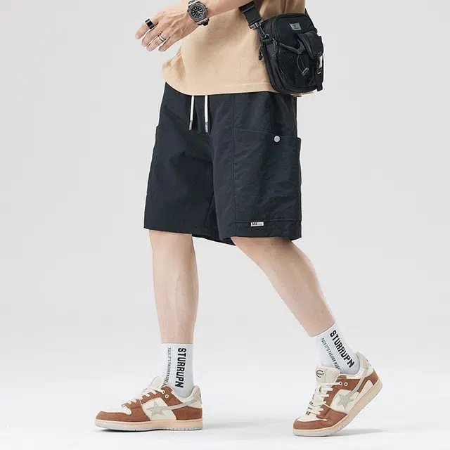 法文箱子 美式复古爆款字母印花款宽松五分裤子时尚百搭运动篮球风潮流休闲短裤 男款