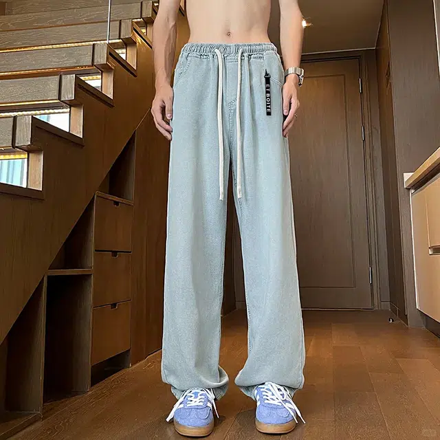 法文箱子 夏季百搭直筒宽松坠感阔腿拖地休闲长裤牛仔裤 男款