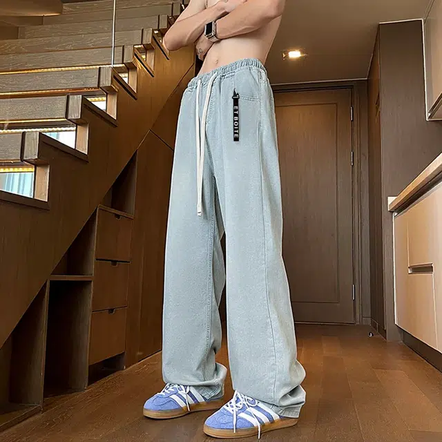 法文箱子 夏季百搭直筒宽松坠感阔腿拖地休闲长裤牛仔裤 男款