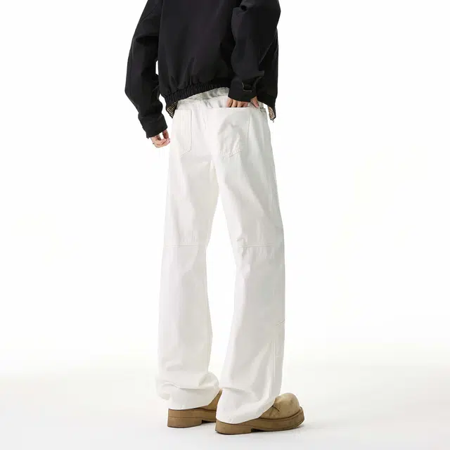 法文箱子 春秋美式高街拼接设计感牛仔裤宽松显瘦百搭休闲直筒裤 男款