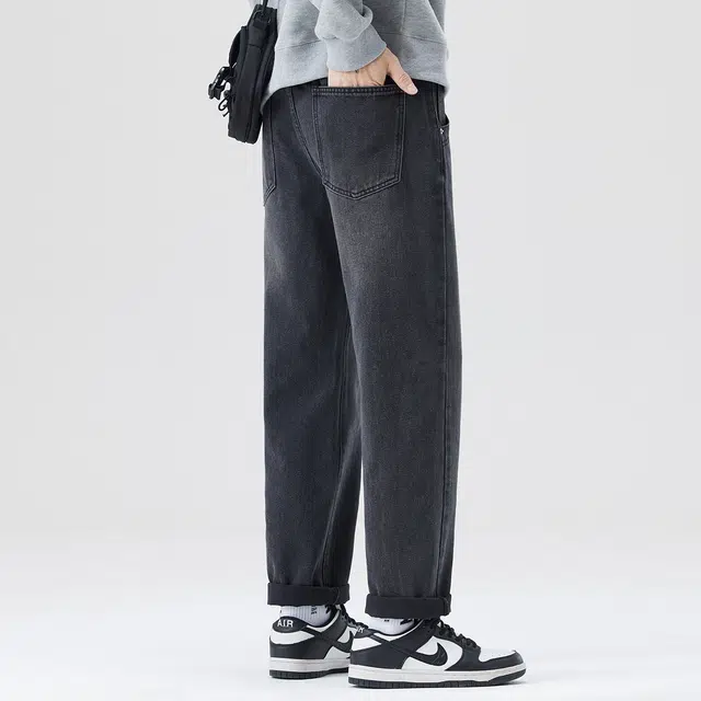 法文箱子 爆款秋季男士宽松弹力直筒阔腿裤半松紧腰显瘦百搭长裤牛仔裤 男款