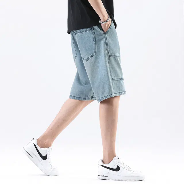 法文箱子 美式高街潮牌外穿日系宽松五分裤子休闲中裤牛仔短裤 男款