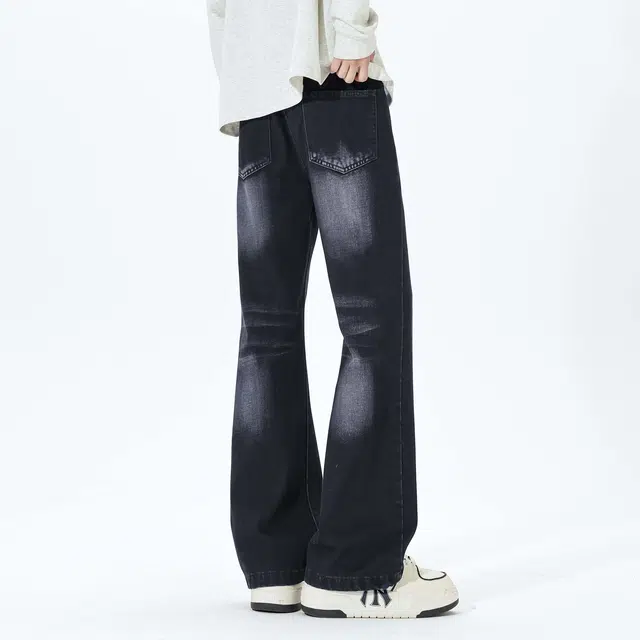 法文箱子 复古做旧渐变微喇显腿长神器潮流百搭款牛仔裤 男女同款