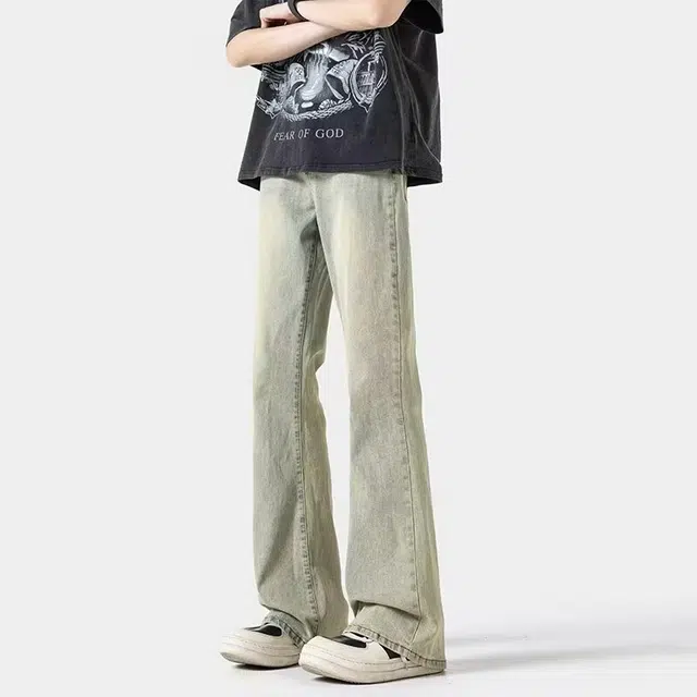 法文箱子 美式高街夏季时尚复古喇叭裤男高街潮流微喇修身长裤酷帅百搭水洗柔软舒适透气亲肤废土风中腰显高显瘦垂感窄版微喇牛仔裤 男款